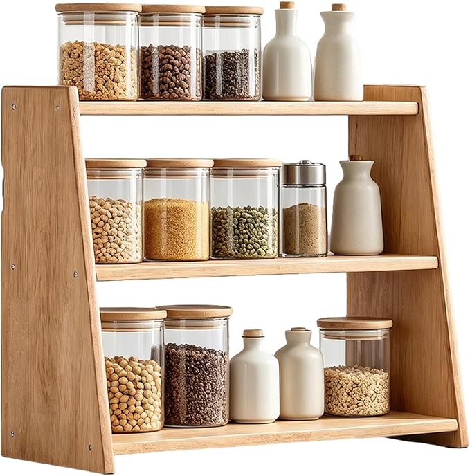 100% Solid Wood Coffee Bar Organizer, Countertop Organizer | 3 Tier Coffee Station Organizer, Water Proof Bathroom Counter Organizer, Display Shelf for Mug, Makeup, Trinket, perfume