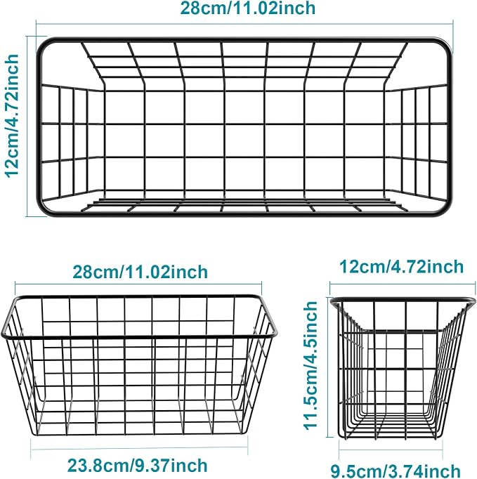 MaraFansie Hanging Kitchen Baskets, 2 Pack Wire Storage Basket Over Cabinet Door Organizer with Adhesive Hooks, No Drilling Pantry & Cabinet Organization for Kitchen Bathroom, Extra 2 Hooks, Black