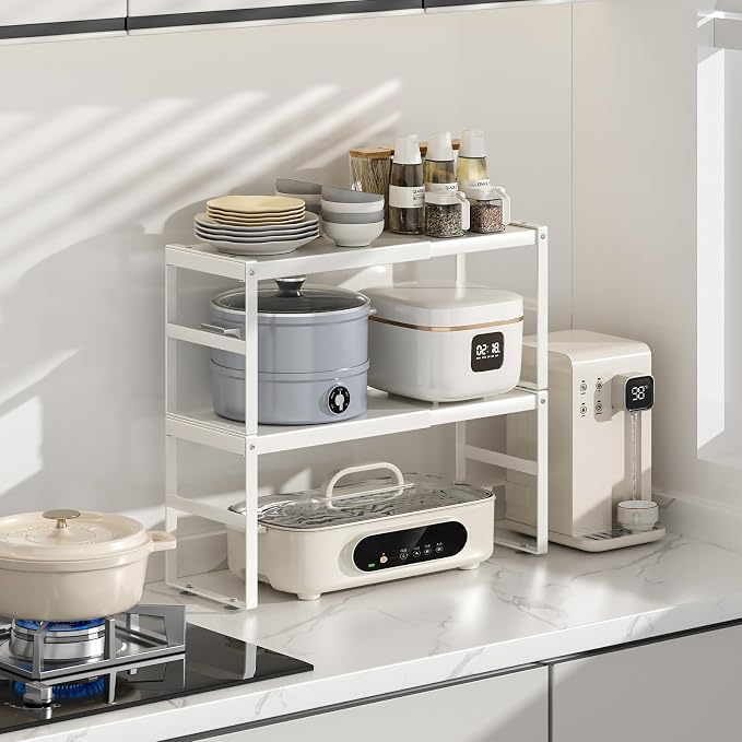 Expandable Kitchen Organizer Shelf, Cabinet Countertop Shelves | Metal Pantry Organizer Spice Rack Storage Shelves, For RV, Kitchen, Pantry, Cupboards, Under Sink and Counter Storage, Office