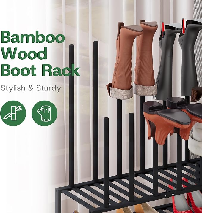 kiplant Tall Boot Rack Organizer - Bamboo Wood Boot Rack Shoe Rack for Entryway & Closet, Holds 6 Pair Tall Boots