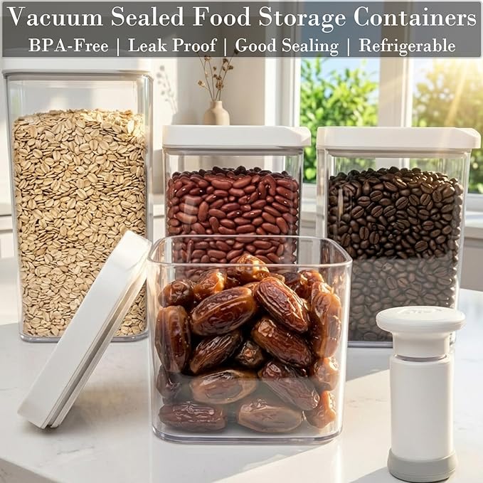 BARRYSAIL Vacuum Sealed Food Storage Containers with Pump – Airtight, Keeps Food Fresh, Prevents Bacteria – Ideal for Grains, Coffee, Snacks & dog food storage container(4-Piece Set)
