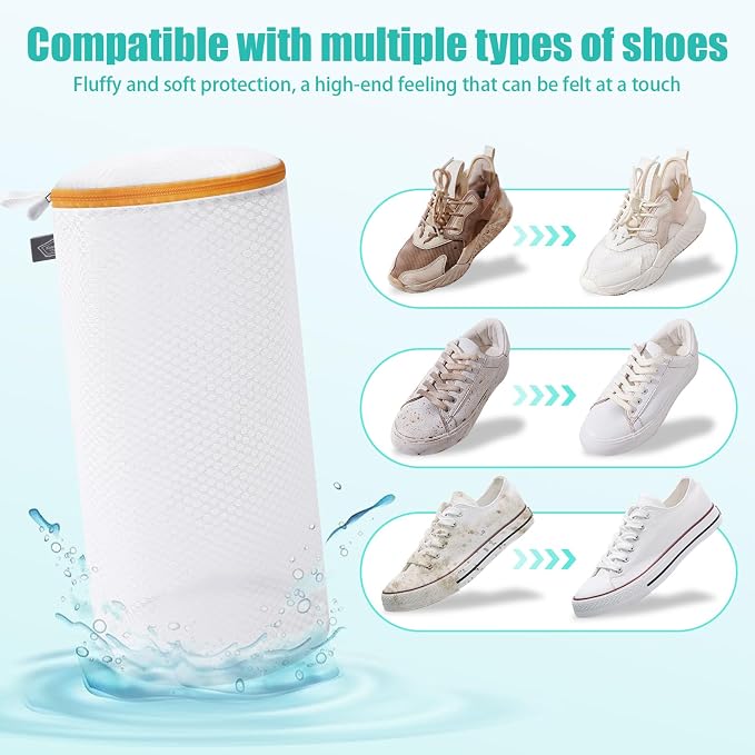 Kimmama Shoe Washing Machine Bag, Shoe Cleaning Bag, Orange Zipper, 7x15", 2Pack
