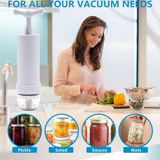 Mason Jar Vacuum Sealer and Accessory Hose Compatible with FoodSaver Vacuum Sealer Portable Hand Pump for Jars Regular & Wide Mouth and Lid, for Food Storage