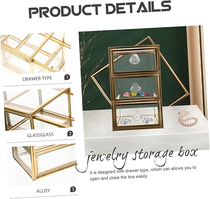UKCOCO Transparent Drawer Jewelry Storage Box Nordic Style Desktop Organizer with Premium Alloy Frame Compact Space Saving Design for Home and Dormitory Use and Stylish Display Case