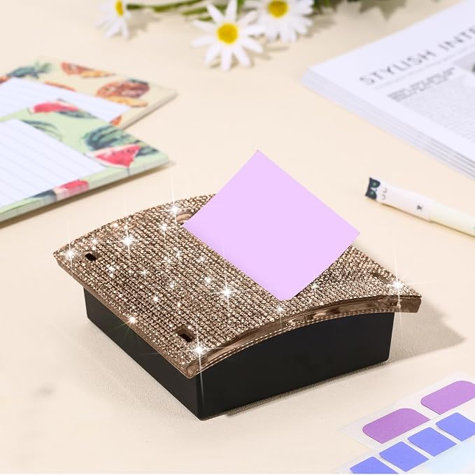 Eersida Rhinestone Self Stick Note Pad Holders 4 x 4 Inches Gold Cute Note Holder Sticky Dispenser Bling Memo Stick Dispenser for Office Employee Coworkers Gifts Home Desk Supplies