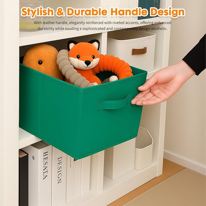 PowerKing Collapsible Storage Cubes, Farbic Storage Bins, Forest, 2 Pack | Sturdy, Lightweight, Easy Pull Handle, Closet & Shelf Organizer, Clothes and Toys Storage, 10.5'' x 11'' x 10.5''