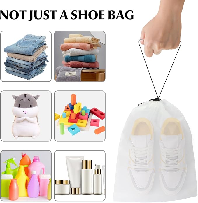 12 Pack Clear Drawstring Travel Shoe Bags, Large Size Transparent Storage Organizer for Men Women