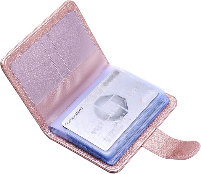 Wisdompro Slim PU Leather Credit Card Holder, Vertical Rose Gold | RFID Blocking Wallet Debit Card Protector, Organizer Case, Card Case, 20 Card & 7 Memory Card Slots, with Magnetic Closure