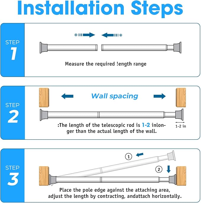 2Pack White Tension Curtain Rods 31 to 62 Inch Small Curtain Rods No Drilling Short Tension Rod Adjustable Spring Curtain Rod for Windows Door Closet Pressure Rod