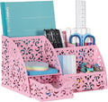 EasyPAG Desk Organizer and Pen Holder for Desk, Mesh Office Supplies Storage Caddy with Drawer for Small Space, Desktop Organizer for Home Office, Pink