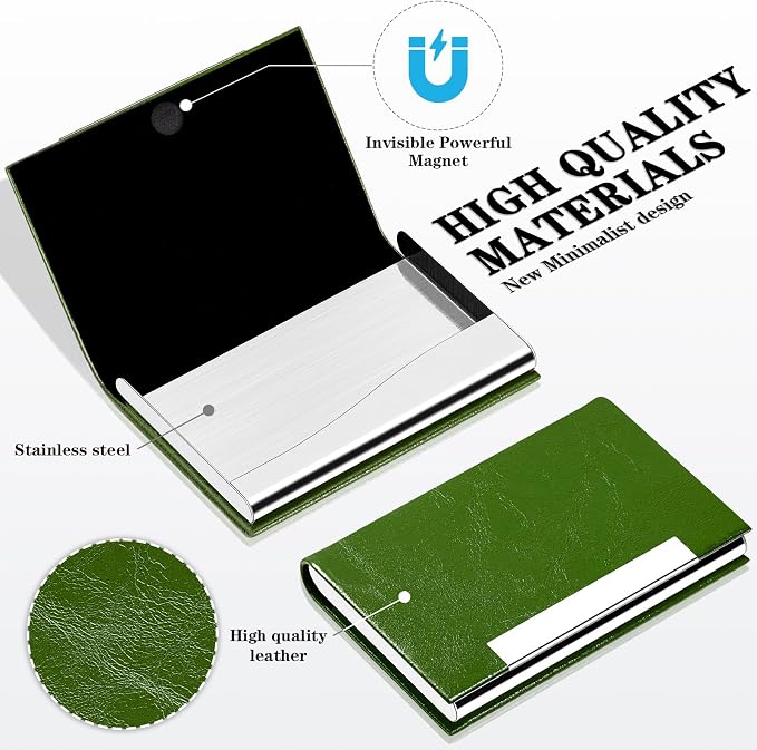Padike Business Card Holder, Business Card Case Professional PU Leather & Stainless Steel Multi Card Case,Business Card Holder Wallet Credit Card ID Case/Holder for Men & Women. (V-Green)
