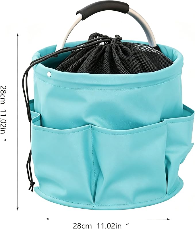 Garden Tool Bucket Organizer, Bucket Tool Organizer,5 Gallon with Aluminum Handle, Multi Side Pockets Portable Storage Caddy for Gardening Camping Car Wash (Light Blue, Drawstring Closure)