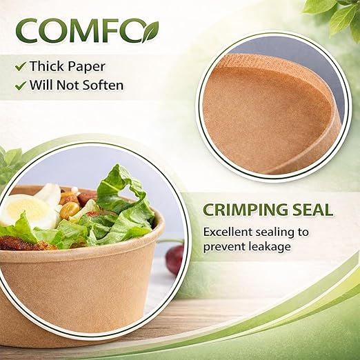 TOPtoper 36Oz 50Pcs Large Paper Bowls with Lids, Disposable Soup Serving Bowls Bulk Party Supplies for Hot/Cold Food, Soup (36 OZ)