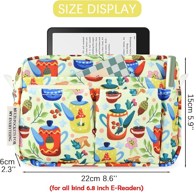 Portfolio Organizer with Multiple Pockets, Waterproof Travel Zippered Cosmetic Bag, Portable Storage Bag for Notebooks, Stationeries, Make-up, Journal Office Art Supplies.Yellow Teapot