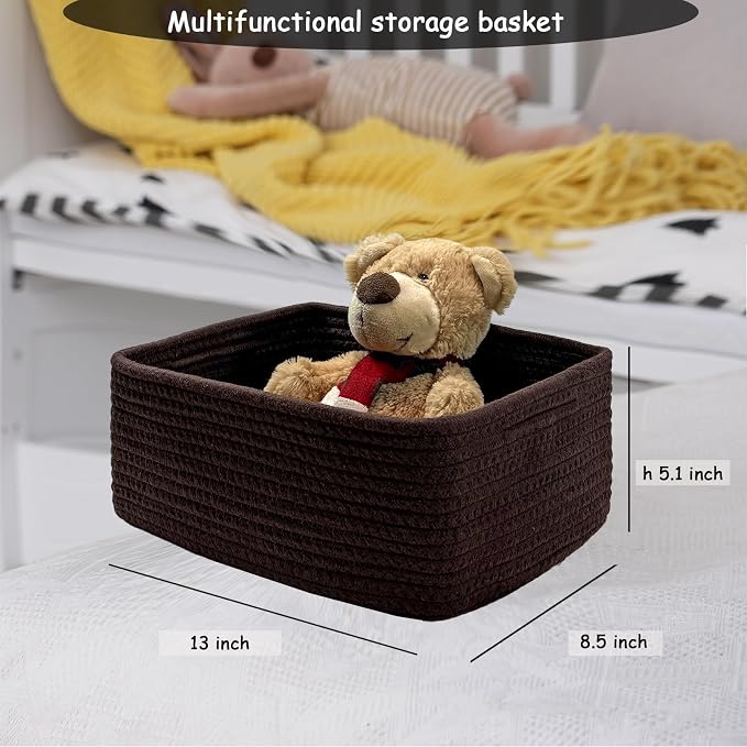 COMFY-HOMI 13" x 8.5" x 5.1" Storage Baskets for Organizing | Cotton Rope Woven Basket | Toy Storage Bin Box | Basket for Shelves, Closet Organizer Bin, Decorative Closet Shelf, 1 Pack
