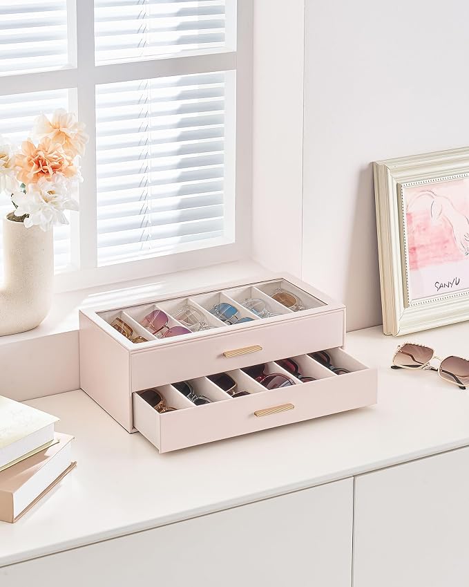 Lolalet Sunglasses Storage Box for Women, Eyewear Eye Glass Organizer with Clear Top Display Holder Case