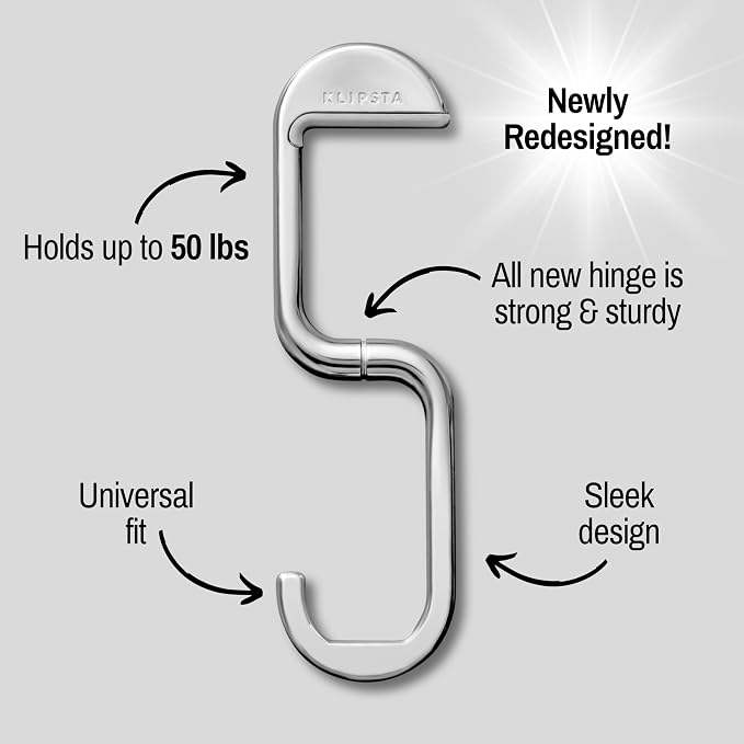 FLIP Bag Hook - Newly Redesigned. Portable Purse Hanger for Table with Magnetic Closure - Now Holds up to 50 lbs (Silver)