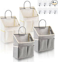 4 Pack Wall Hanging Storage Bag Fabric Hanging Bag Organizer with 4 Pockets, Wall File Organizer with 8 PCS Sticky Hooks for Bathroom Dormitory Office Rv Storage and Organization (2 White+2 grey)