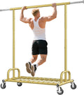 Raybee Heavy Duty Clothes Rack, Gold Clothing Racks for Hanging Heavy Clothes 200+, Rolling Clothing Rack Load 530 LBS, Extendable & Adjustable Portable Commercial Garment Rack with Wheels, Gold