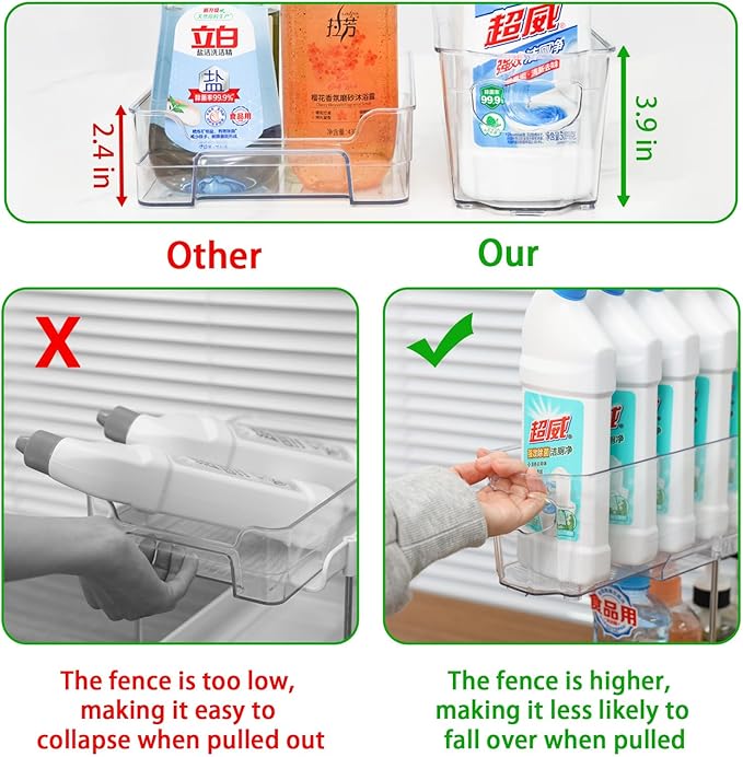 SUOXING 6 Pack Bathroom Under Sink Organizer for Small Spaces,5.1" Narrow 2 Tier Under Cabinet Storage for Cleaning Supplies Organization,Pull Out Kitchen Cupboard Underneath Sink Organizer,Clear