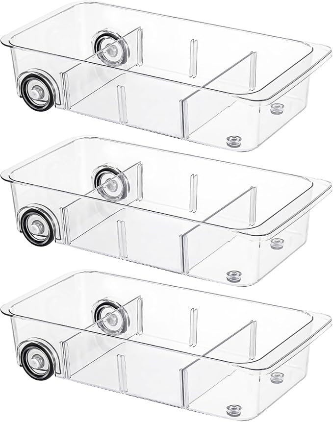 LXLXXL Fridge Organizer Bins With Wheels, 3 Pack Roll Out Refrigerator Organizers And Storage Refrigerator Drawer With Dividers, Upgrade Thick Plastic Pantry Storage Bins, Kitchen Organization