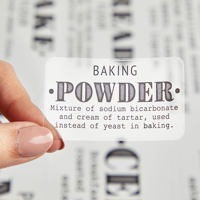Talented Kitchen Preprinted Pantry Labels - Waterproof Kitchen Organization & Food Storage Labels - Flour, Sugar & Cornmeal Vinyl Sticker Set - 36 Pack, Medium, Clear Vinyl, Black Print