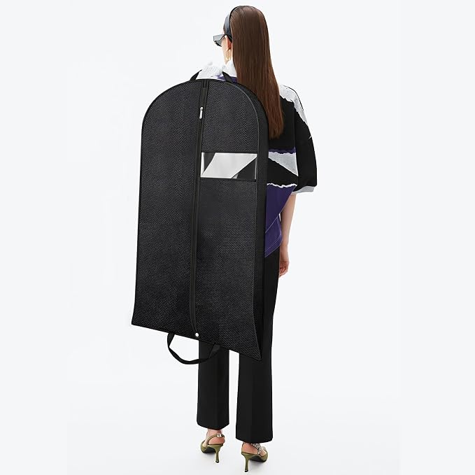 Gusseted Garment Bags for Hanging Clothes, 45'' Suit Bag Cover for Storage and Travel, Dress Bags for Gowns Long (Black)
