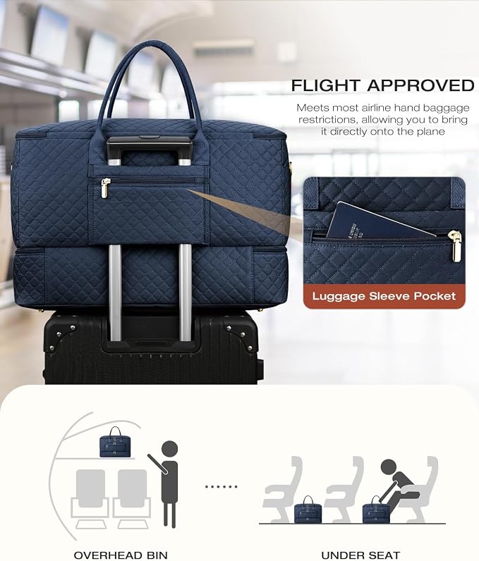Travel Duffle Bag, Wide Open Large Weekender Bag for Women with Shoe Compartment, Carry on Overnight Bags with Toiletry Bag, Hospital Bag for Women Labor Delivery with Wet Pocket (Navy)
