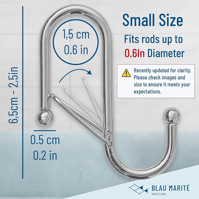 10-Pack Metal S Hooks for Hanging – Heavy-Duty S-Shaped Hooks with Safety Buckle – Fits Bars up to 0.6 In – Anti-Drop Hook for Kitchen, Pot Racks & Towel Bars – Silver (Small)