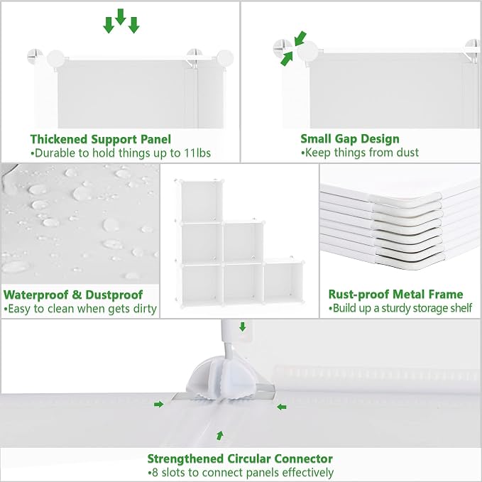 C&AHOME 6-Cube Storage Organizer, Stackable Storage Cubes Shelves, Portable Bookshelf, Plastic Clothing Storage Closet Organizer, DIY Modular Shelving Units for Wardrobe, Home, Milky