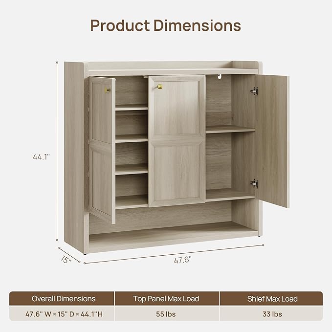 SICOTAS Shoe Storage Cabinet for Entryway, 6-Tier Shoe Cabinet with 3 Doors | 47.6" Wide Extra Large Shoe Cabinet with 3 Doors, Holds Up to 30 Pairs, Adjustable Shelves Shoes Rack Organizer for Hallway