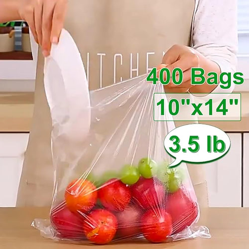 10" x 14" Produce Bags Roll, Fresh-Keeping Plastic Bag for Food, Fruit, Vegetable, Bread, Kitchen, freezer, Supermarket, 1 Roll 400 Plastic Produce Bags