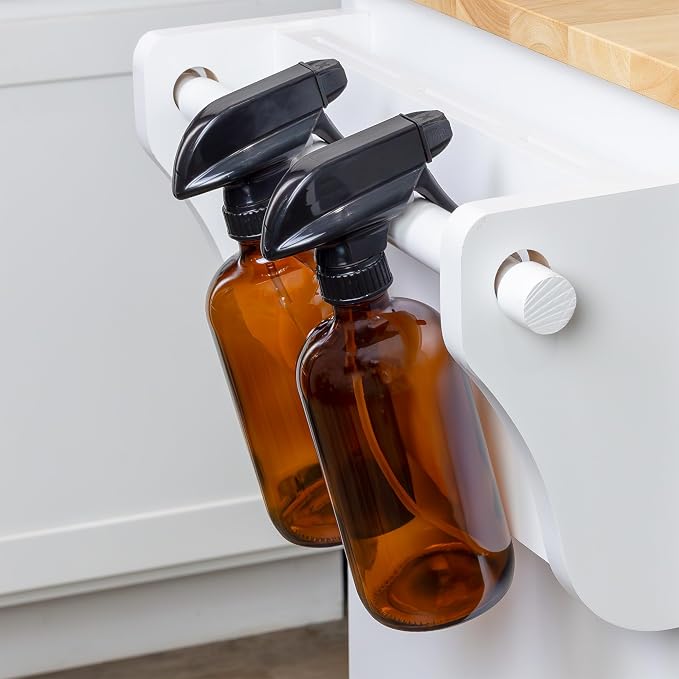 Cornucopia Brands 16oz Amber Glass Spray Bottles w/Reusable Chalk Labels (2 Pack), Heavy Duty Mist & Stream 3-Setting Sprayer; Great for Essential Oils