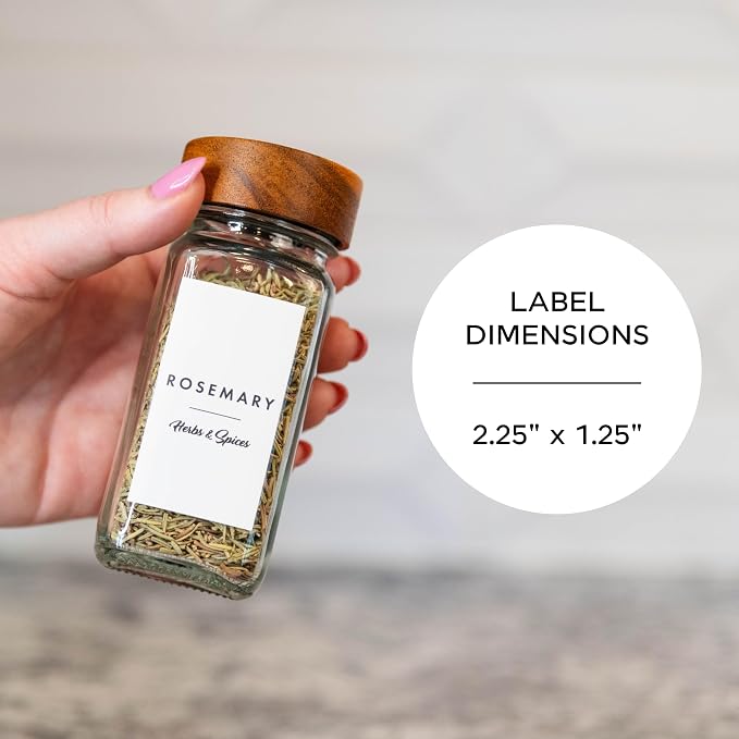 Spice Jar Labels – 89 Preprinted Waterproof Stickers, Minimalist Kitchen Seasoning Labels for Pantry Organization (White, Black, Navy)