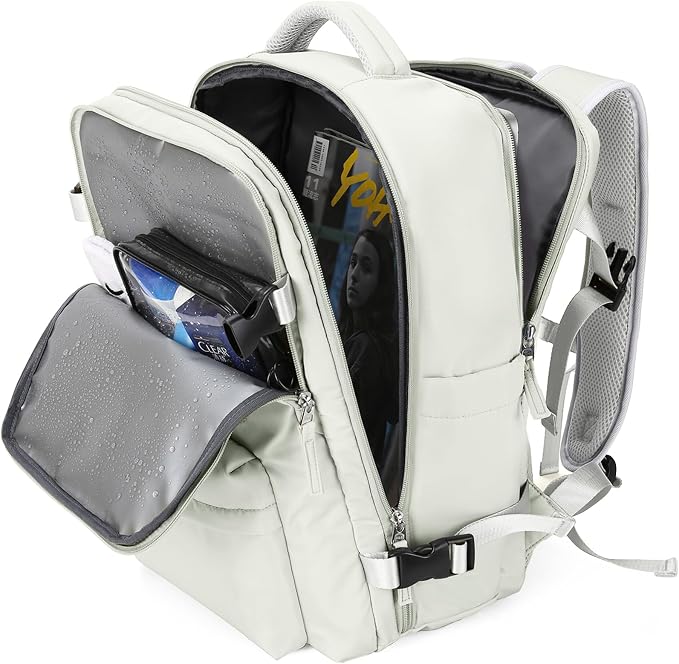 WONHOX Large Travel Backpack Women, Carry On Backpack, Hiking Backpack Waterproof Outdoor Sports Rucksack Casual Daypack with USB Charging Port Shoes Compartment, Moon White