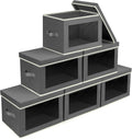 Homsorout Stackable Storage Bins with Lids - Large Storage Box with Lids, Foldable Closet Boxes for Organizing, Wardrobe Clothes Organizer with Window, Cubes Bins for Living Room, 6 Pack, Dark Grey