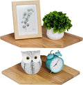 Corner Wall Shelves, Corner Floating Shelves Set of 2 Solid Oak Wood Display Shelf with Wire Hole Small Plant for Kitchen Living Room