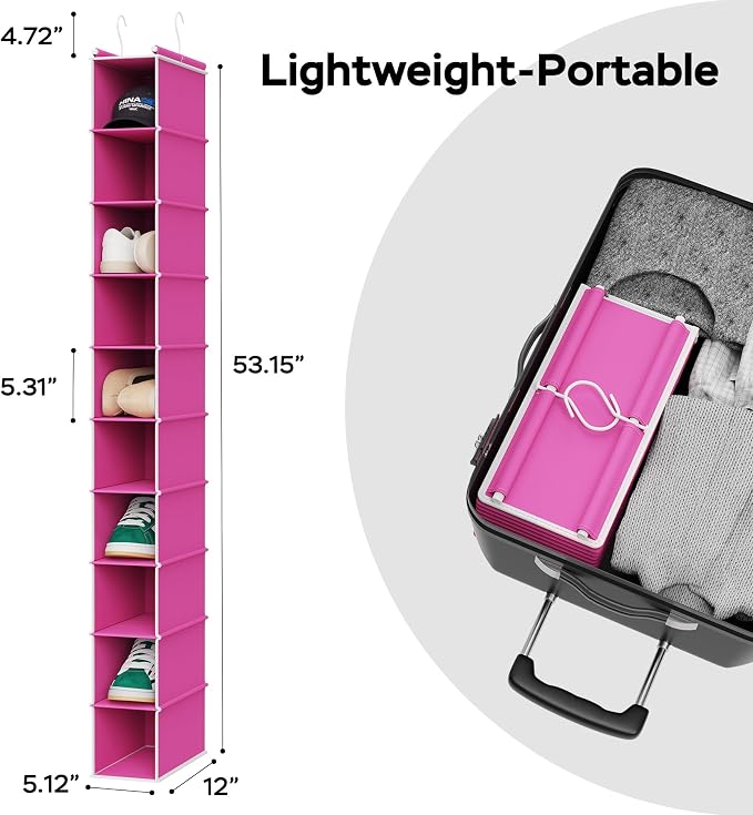 MAX Houser 10-Shelf Hanging Shoe Shelf Organizer, Hanging Shoe Storage for Closet, Slim Hanging Closet Organizer,10-Tier Narrow Hanging Storage Shelves or Closet Room-Pink