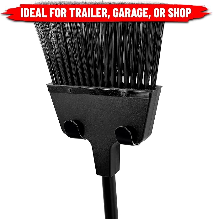 Pit Posse PP3187BK Aluminum Broom Holder Hanger for Trailer Garage Shop Storage - Made in USA - Whisk/Angle Brooms Wall Mount Utility Rack Caddy Cabinet Organizer for Enclosed Race Trailers (Black)