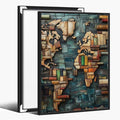 World Map Book Adventure Vintage Library Art Aesthetic Poster Canvas Wall Art Decoration Living Room Home Decor Bedroom Decoration Poster black framed12x18inch