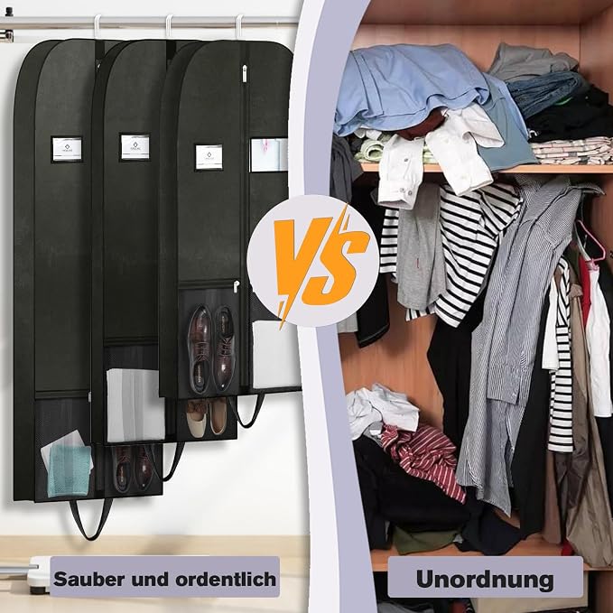 43" Garment Bags 2 Pack, Hanging Suit Covers for Closet Storage and Travel | Two garment covers with pockets, sturdy handles and zippers for organizing suits, dresses, shirts and everyday clothing.