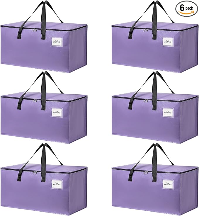 Moving Bags Heavy Duty Lavender Purple – Large Packing Bags for Moving, Extra Large Storage Totes with Zippers and Handles