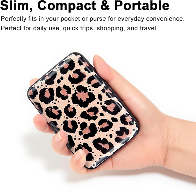 Credit Card Holder, Metal Card Wallet RFID Blocking Mini Slim Aluminum Business Hard Card Case for Women Men (Leopard Skin Print)