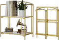 Crofy 2-Tier Foldable Bookshelf, Gold Frame & Transparent Shelves | No-Assembly Collapsible Portable Storage Organizer; Sturdy Transparent Shelves; Ideal for Living Room & Home Office