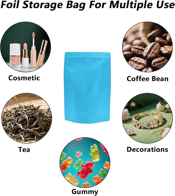 50PCS Smell Proof Resealable Pouch Bags,ULIFESTAR Aluminum Foil Flat Food Storage Bag,Sealable Pcsaging Zipper Pouches with Tear Notches for Pcsaging Lipgloss,Jewelry,etc(20*30cm/7.87*11.81",Blue)