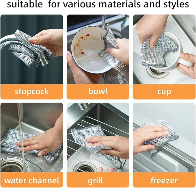 KOOCE Non Scratch Dish Wash Cloth for Kitchen Reusable Non Scratch Wire Dish Cloth Multipurpose Wire Dishwashing Rags for Wet and Dry Cleaning Scrubber Dish Cloth (12 Pcs [Single Layer])