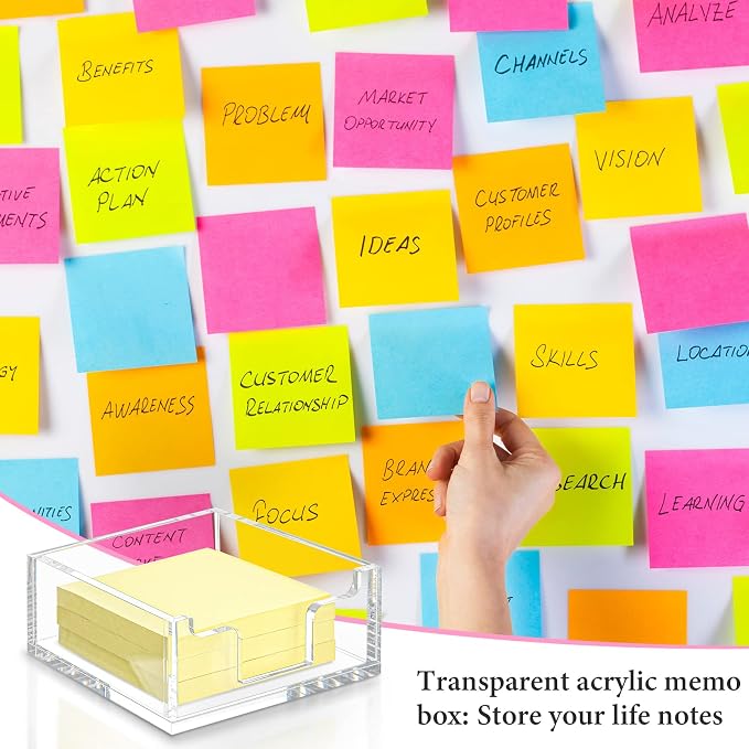 Acrylic Sticky Note Holder 3.94 x 3.94 Clear Acrylic Notepad Holder Sticky Note Dispenser for Desk Organizer Office Home(2 Pack)