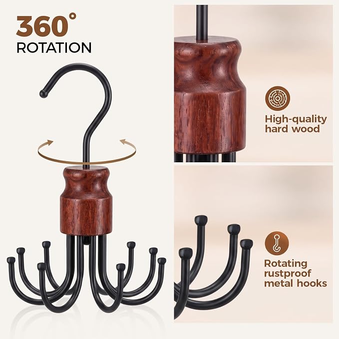 2 Pack Bra Hangers for Closet Organizer, Space Saving Metal Tank Top Hangers with 8 Foldable Hooks Holds 48 Items Total, 360° Rotating Storage for Bras, Scarves, Belts, Purses and More