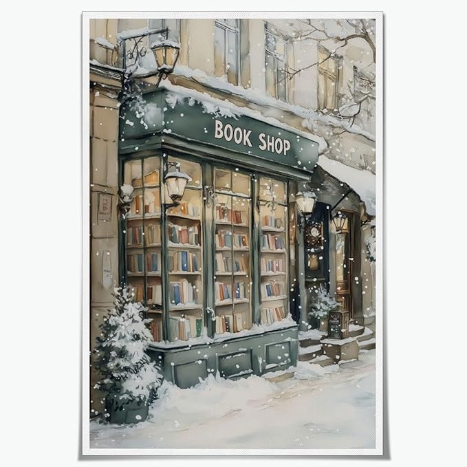 Winter Book Shop New York Book Lover Art Aesthetic Poster Canvas Wall Art Decoration Living Room Home Decor Bedroom Decoration Poster Unframed16x24inch
