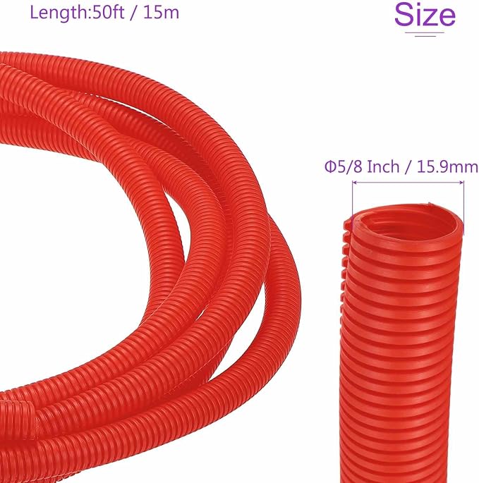 DMiotech 50ft Wire Loom Split Tubing 5/8 Inch(15.9mm) ID, Cord Protectors from Pet Flexible Conduit Cable Management for Office Home Garden, Red